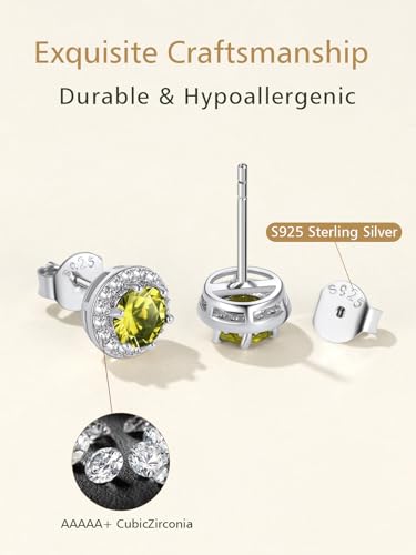 FindChic Birthstone Earrings for Women, Round/Heart/Square/Teardrop Earrings with 925 Sterling Silver Posts & Push Backs, Hypoallergenic Studs with Cubic Zirconia, 12 Months Jewelry with Gift Box - style: 11. November-Yellow Topaz (Round)