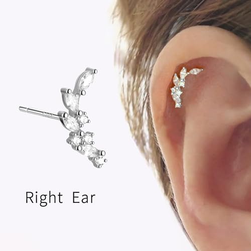 925 Sterling Silver Leaf Helix Earring Stud for Right Ear, Gold Plated Pure Silver Leaf Climber Cartilage Earring, Cartilage Piercing Jewelry, 1Pc