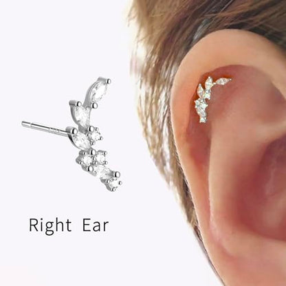 925 Sterling Silver Leaf Helix Earring Stud for Right Ear, Gold Plated Pure Silver Leaf Climber Cartilage Earring, Cartilage Piercing Jewelry, 1Pc