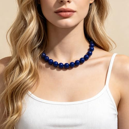 Chunky Beaded Necklace for Women 16mm Round Bead Resin Modern Statement Necklace Jewelry Accessories - color: blue