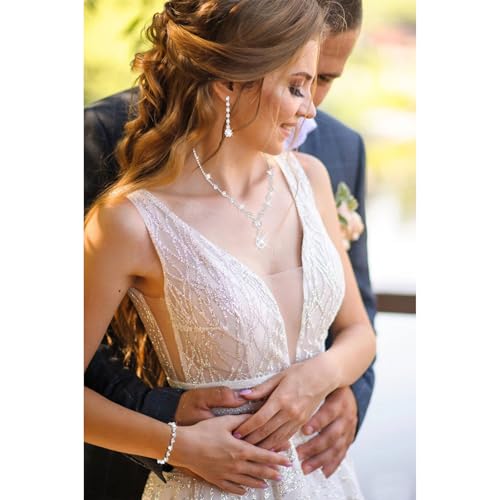 CAVETEE Jewelry Set - Prom Jewelry Crystal Bridal Necklace, Bracelet & Pendant Earring Jewelry Set for Women - style: Rhombic crystal