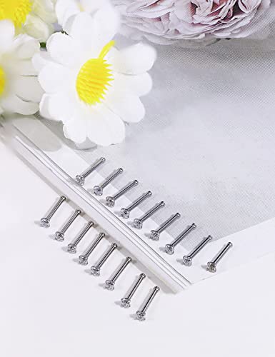 18G 20G 22G Nose Rings Studs with Cubic Zirconia 316L Surgical Steel Straight Screw L Shaped Nose Studs Piercing Jewelry for Women Men Girl CZ 1.5mm 2mm 2.5mm 3mm 20Pcs - color: A:20G Straight- Silver 1.5mm