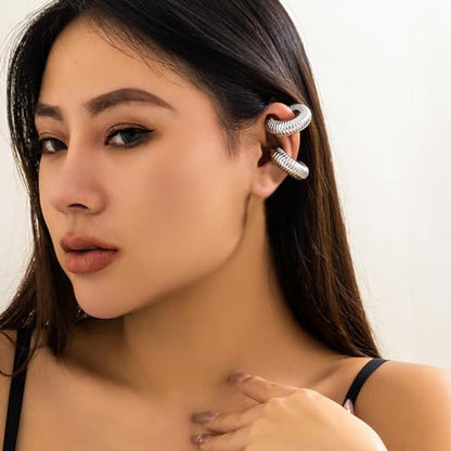 Gold Ear Cuff Earrings for Women Non Piercing 14K Gold Plated/Silver Cuff Clip On Cartilage Hoop Shining Cubic Zirconia Twisted Chain Ear Clip On Earring for Women Chunky Ear Cuffs Earrings - color: A-silver