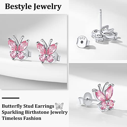 Bestyle Gold Butterfly Earrings for Women, Dainty Cute Birthstone Studs Hypoallergenic Jewelry, Great Birthday Gift - style: 10.October (Tourmaline)-STUD