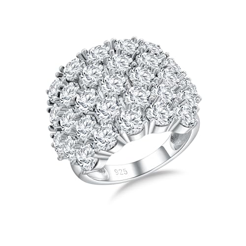 925 Sterling Silver Pave Birthstone Chunky Statement Rings for Women Men | 14K Gold Plated/Silver Large Dome Ring Birthday Cocktail Jewelry,Size 6 to 10(with Gift Box) - color: 04-Cubic Zirconia-Apr.