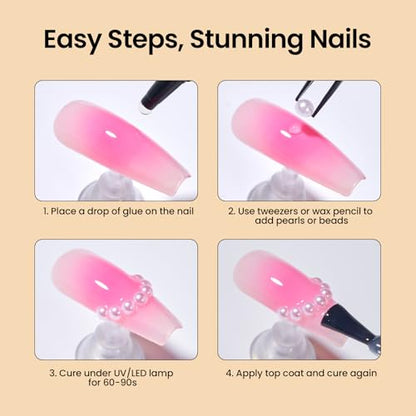Beetles 3D Nail Charms Gold Silver Nail Beads and White Pearl with 15g | Rhinestone Glue Tweezers Pick-up Pencil for Nails Art Metallic Round Caviar Beads White Flatback Pearls Manicure Accessories - color: 3D Nail Charms-Pearls