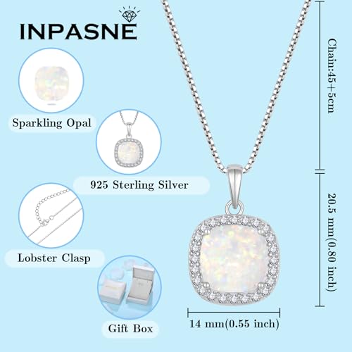 Birthstone Necklace for Women 925 Sterling Silver Princess Cut Halo Necklace Pendant Jewelry for Mom Wife - color: Miky White