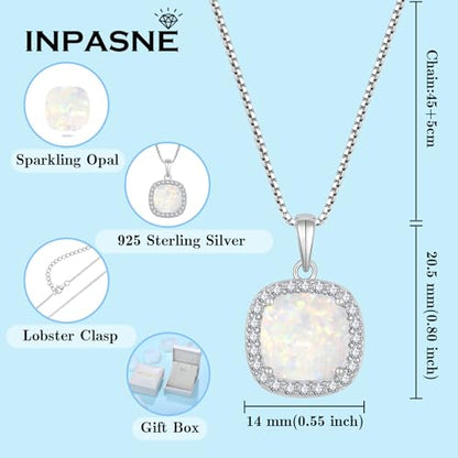 Birthstone Necklace for Women 925 Sterling Silver Princess Cut Halo Necklace Pendant Jewelry for Mom Wife - color: Miky White