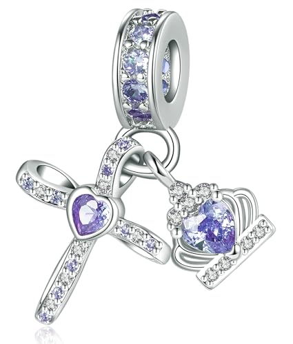 Silver Cross Birthstones Charm Fit for Pandora Charms Bracelet Crown Dangle Charms Beads Birthday Jewelry Gifts for Women - style: June