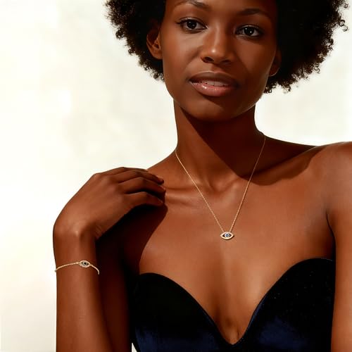 SEADAY Layered Gold Necklace for Women, 3-in-1 Gold Stack Necklace | Long Gold Necklace, Square, Hypoallergenic, Tarnish-resistant & Adjustable, Fashion Jewelry Gift Box & Gift Bag - color: Gold-Blue Eye Set