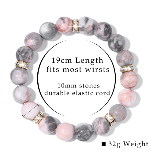 Healing Bracelet For Women Anxiety Beaded Bracelets Jewelry Healing Stone Crystal Bracelet Stress Relief Yoga Beads Chakra Bracelets Gifts For Women pink - color: zebra stone
