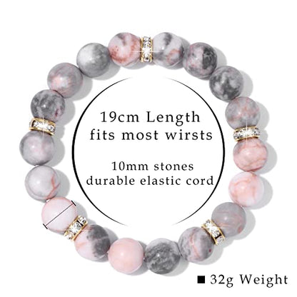 Healing Bracelet For Women Anxiety Beaded Bracelets Jewelry Healing Stone Crystal Bracelet Stress Relief Yoga Beads Chakra Bracelets Gifts For Women pink - color: zebra stone