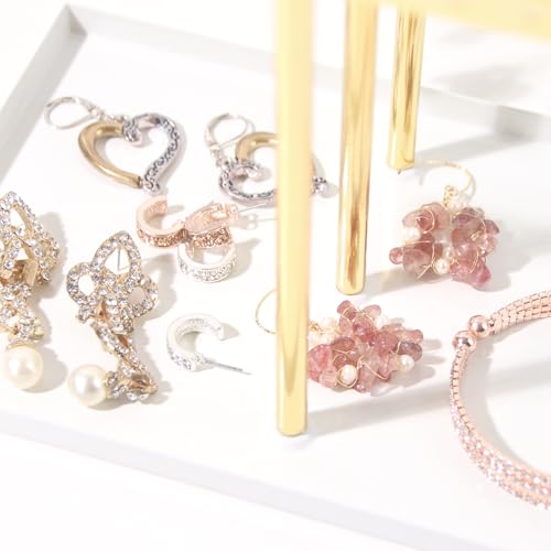 Necklace Bracelet Earring Holder Stand, Multi-Use Jewelry Display Organizer with Tray, T-Bar Metal Jewellery Organizer Stand, Jewelry Hanger Tower Rack for Women (Gold)