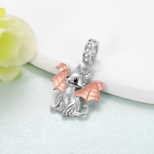 Cute Animals Charms 925 Sterling Silver Highland Cow/Dragon/Axolotl/Raccoon/Whale/Turtle/Cardinal/Hummingbird Charms for Bracelets for Women Cute Animal Charm Beads for Jewelry Making - style: Dragon Charm