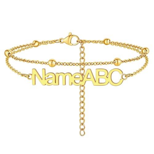 FindChic Custom Ankle Bracelets for Women, Stainless Steel Figaro/Cuban/Wheat/Rope/Herringbone Chain Anklets, Beach Foot Jewelry 8.5''-10.5'' Adjustable & Waterproof, with Gift Box - style: Beaded Chain-Gold