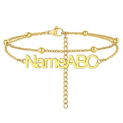 FindChic Custom Ankle Bracelets for Women, Stainless Steel Figaro/Cuban/Wheat/Rope/Herringbone Chain Anklets, Beach Foot Jewelry 8.5''-10.5'' Adjustable & Waterproof, with Gift Box - style: Beaded Chain-Gold