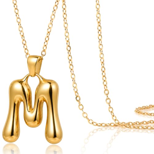 DoDoBeads Stainless Steel Initial Necklace, Waterproof 18K Gold Plated Necklace, Non-Tarnish Chunky Monogram Jewelry Gifts for Women, Mothers Day Gift - style: M