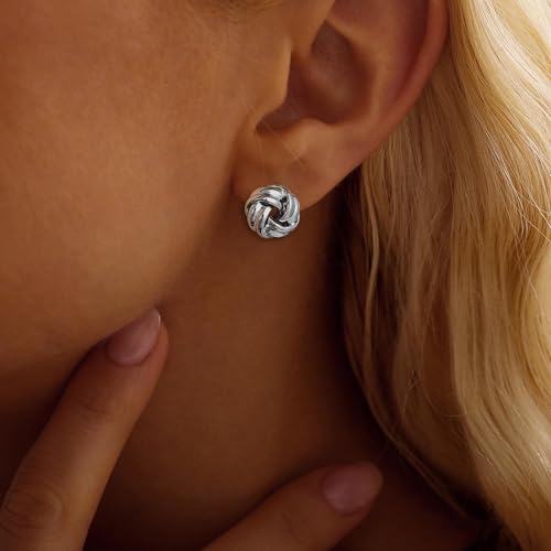 SHERLOVE Chunky Knot Gold Earrings Women Statement Drop Dangle Earrings | 14K Gold Plated Hypoallergenic Lightweight,Trendy Dainty Elegant Cute,Women Gold Jewelry Fashion Accessories Gifts - color: Knot Silver E
