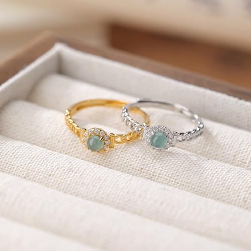S925 Sterling Silver Jade Rings for Women, Filigree Ruyi Hollow-Out Blue Water Jade Ring,Perfect Women's Day Gift for Yourself - color: Yellow Gold