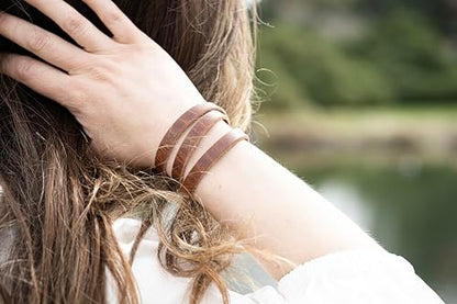 Custom Engraved Leather Bracelet – Handmade Real Leather Cuff with Children’s Names or Inspirational Quote, Personalized Mother’s Gift