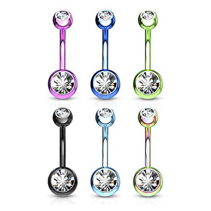 14GA Surgical Steel & Synthetic Opal Resin Belly Button Rings for Women | 3/8" Length, 5mm x 8mm Ball, Classic Look, Super High Quality - style: Titanium Green/Clear