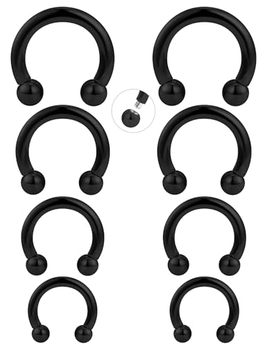 20G-00G Septum Rings Ear Gauges Earrings Stretching Kit 316L Surgical Steel Horseshoe Septum Pa Piercing Jewelry for Women 10mm 12mm 14mm 16mm - color: Black, size: Gauge: 12G, Inner Dia: 10mm 12mm 14mm 16mm