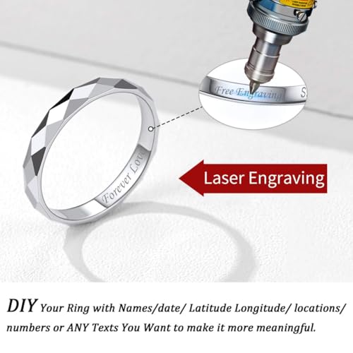 ChicSilver 925 Sterling Silver Ring Customizable Sandblast Finish/Multi-Faceted Ring Wedding Band Comfort Fit Size 4-12 - color: Multi-Faceted - Engraving