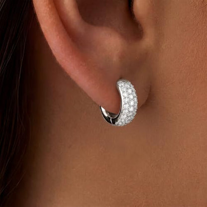 Gokeey Cubic Zirconia Hoop Earrings for Women, Sterling Silver Plated Small Huggie Hoops CZ Pave Chunky Thick Earrings Non Tarnish Hypoallergenic Lightweight Jewelry April Birthstone Gifts - color: Silver
