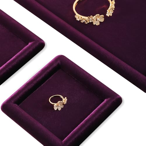 Velvet Jewelry Display Tray for Ring Earrings Necklace Bracelet Flat Tray - color: Purple, size: 5.12 × 5.12 in