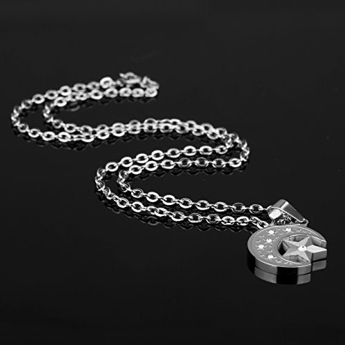 HIJONES Men's Stainless Steel Retro Islamic Crescent Moon Pendant 20 Inch | Star Charm, Necklace