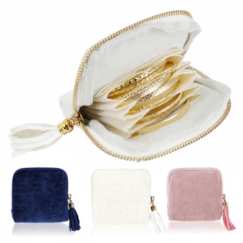 VOCOSTE Travel Jewelry Case, Portable Jewelry Pouch with 6 Layers, White | Tangle-Free Storage, Soft Padding Prevents Scratches, Compact Size Fit Purses, for Necklace Bracelet Storage, Women Gift Idea - color: White