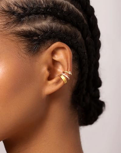 14K Gold/Silver Plated Ear Cuffs Non Piercing Set Clip On Dainty | Non Pierced Ear Cuff, Stackable Small Cartilage Hoop Huggie Set, Tarnish Resistant Hypoallergenic Trendy Jewelry Gift - style: gold style 5