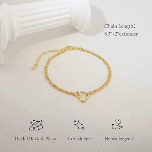 NIXMAX Gold Anklets for Women, Waterproof Chain Trendy Ankle Bracelets | Non Tarnish, Adjustable Fit, 14K Gold Plated, Dainty Layered Looks, Summer Beach Vacation Body Jewelry, Gifts for Women - color: Gold-Heart