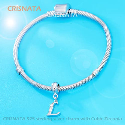 26 Letter Pendant Charms, Polished 925 Sterling Silver Complete Initial A-Z Dangling CZ Stone Alphabet Beads, fits European Bracelet Necklace, Gift for Mother/Father/Daughter/Son/Sister/Aunt - color: Letter L CZ Pendant Charm
