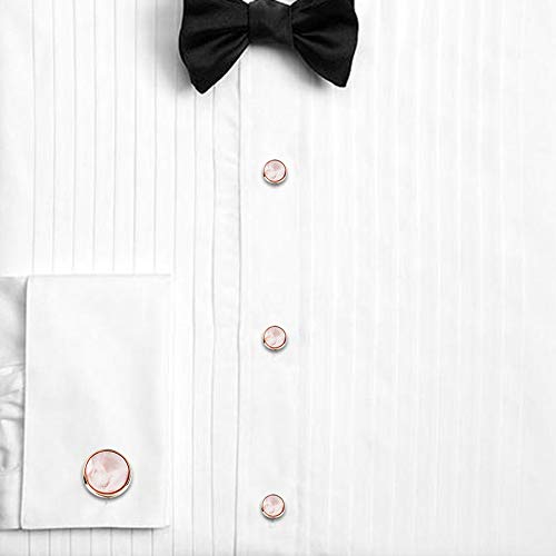 HAWSON Cufflinks and Tuxedo Studs Set for Men with Gift Box, Mother-of-Pearl Cuff links for French Cuff Shirt and Dress Shirt, Suitable for Wedding, Birthday, Party - style: Rose Gold & Pink Mother of Pearl