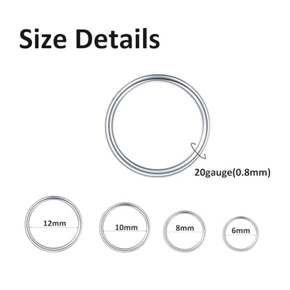 4/8Pcs 20G 18G 16G Nose Rings Hoops Surgical Steel | Nose Seamless Hinged Clicker Segment Septum Lip Rings Conch Tragus Cartilage Daith Rook Piercing Jewelry 6mm 8mm 10mm 12mm - color: Silver, size: 20G*(6/8/10/12mm)-8pcs