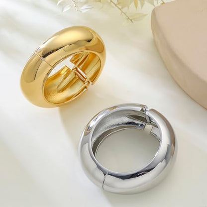 Bangle Bracelets for Women | 14K Gold Plated Trendy Wide Bracelets | Hinged Arm Cuff Bangles Chunky Bracelet for Women - color: Style G-Silver Plated Bangles