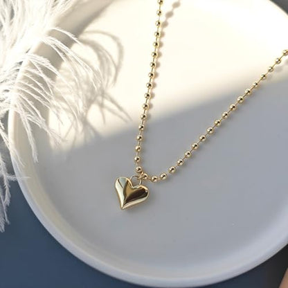Airmb Heart Necklace for Women Gold/Silver Plated Trendy Heart Choker Lover Pendant Hypoallergenic Fashion Gold/Silver Necklace for Women Love Jewelry Gift for Women Girlfriend - color: Chunky Heart-Beaded Chain-Gold