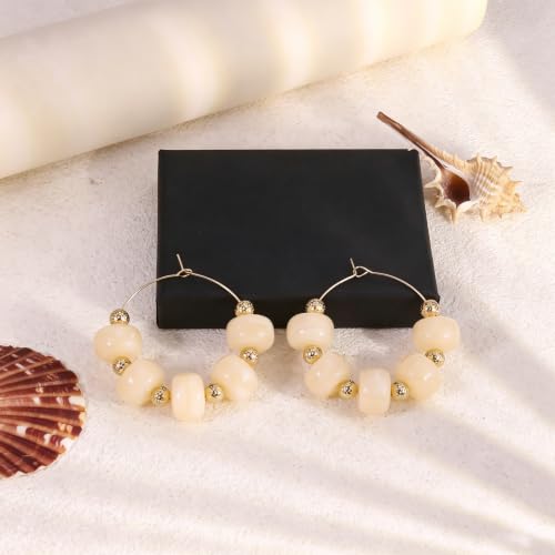 Colorful Beaded Earrings for Women Beaded Hoop Earrings | Chunky Acrylic Resin Boho Statement Drop Earrings Trendy Summer Beach Jewelry Accessories Gifts - color: White