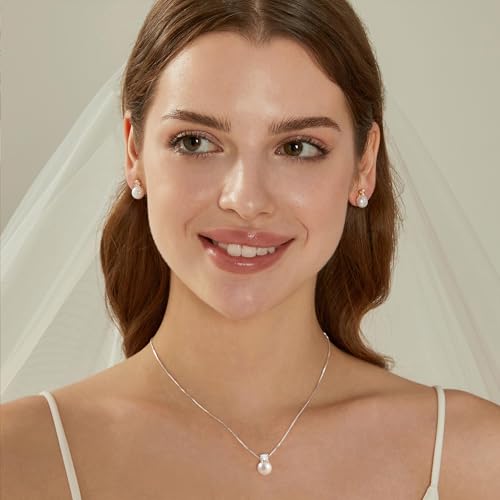 WFYOU Silver Gold Pearl Necklaces for Women 14K Gold Plated Dainty Necklace | Wedding Charm Pendant Necklace, Simple Pearl Necklace Waterproof Non Tarnish, Pearl Jewelry, Mothers Day Bridesmaid Gifts - color: Silver, size: 8mm