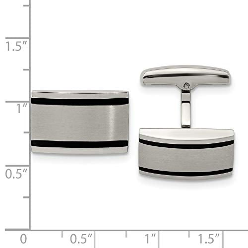Solid Stainless Steel Men's Brushed and Black Rubber Rectangle Cufflinks - 20mm x 12mm