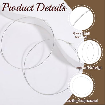 Thin Gold Hoop Earrings for Women, 70mm/2.75in Large Thin Hoop Earrings, Lightweight Big Gold Hoop Earrings for Women Jewelry Gifts - color: Silver