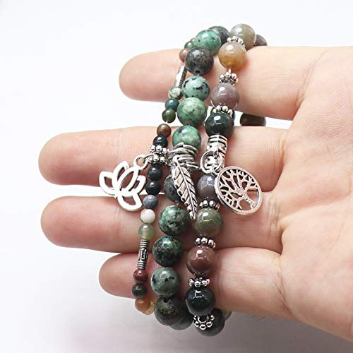 Tree of Life Yoga Healing Stone Bracelets,Multilayer Lotus Chakra Stone Reiki Bracelet Sets,Anxiety Crystal Natural Stone,for Women Stress Relief - style: Style 4 India+African Turquoise