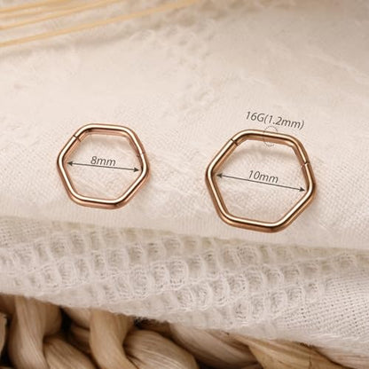 FUNLMO Septum Ring Nose Ring Daith Piercing Jewelry 316L Surgical Steel Hexagon Septum Jewelry Tragus Helix Rook Cartilage Conch Piercing Jewelry - color: Rose gold