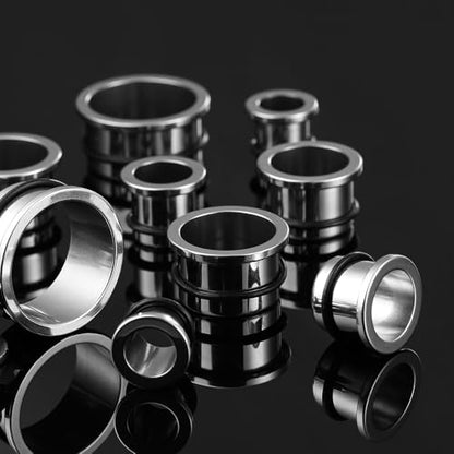 Casvort 22 PCS/16 PCS Hypoallergenic 18G-1'' Comfy Dead Stretching Plugs in 0.5mm Increments Saddle Plugs with Rubber Rings 316 Surgical Stainless Steel Crazy Ear Gauges Body Piercing Jewelry - color: Silver Tunnel 18.5-22mm 16PCS