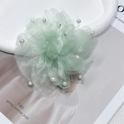 13cm/5in Beaded Mesh Flower Brooch Pin for Women Girls Dainty Round Shell Pearl Ball Beads Camellia Peony Flowers Brooches Lapel Hair Pins Elegant Wedding Anniversary Accessories Jewelry - color: Green