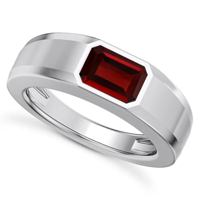 1CT - 3CT Gemstone Signet Pinky Ring - Emerald Cut Gem Pinky Ring White Yellow Rose 10K 14K 18K Gold Sterling Silver Mens Gem Signet Rings for Anniversary Fathers Day - style: Garnet