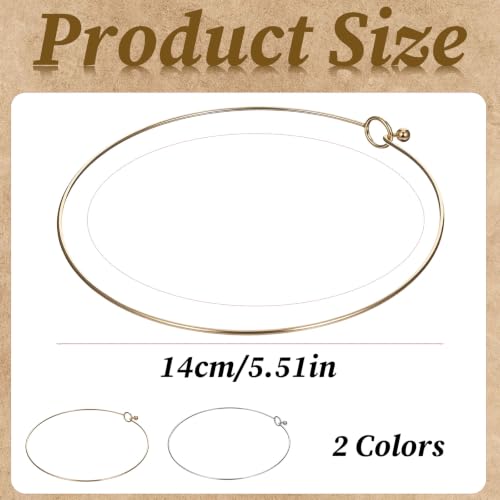 2Pcs Wire Collar Necklace Plain Choker Collar for Women | Stainless Steel Gold Silver Wire Collar Necklace for DIY Craft, Jewelry Making (Insert Clasp)