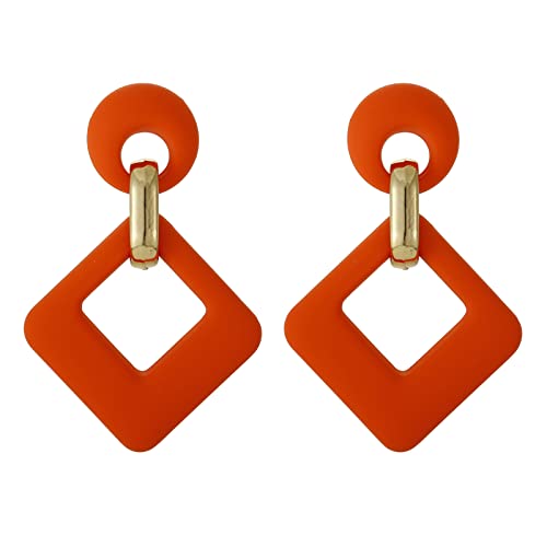 RUOFFETA Acrylic Rectangle Earrings, Fashion Acrylic Square/Oval/Hoop Statement Drop Earrings for Women - color: Orange