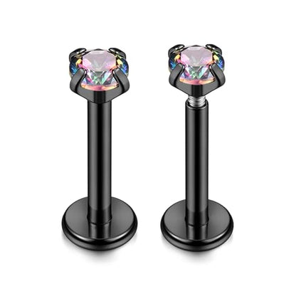 PiercingJ 2-4pcs 16g 316L Stainless Steel 3mm Cubic Zirconia Labret Monroe Lip Ring/Tragus/Helix Earring,6-12mm Bar Length - style: Color zirconia / 8mm black bar